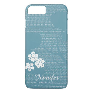 Capa iPhone 8 Plus/7 Plus Floral Blue and White Flowers Name Girly