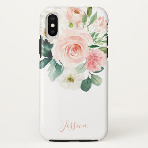 Capa Para iPhone Da Case-Mate Floral de Cor de Água Rosa Esbranquiçada com Nome