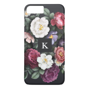 Capa iPhone 8 Plus/7 Plus Floral Escuro em Preto   Monograma