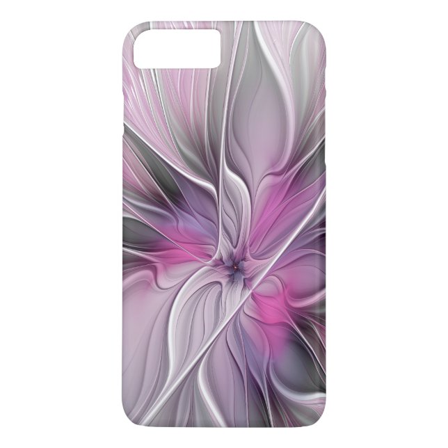 Capa Para iPhone, Case-Mate Floral Fractal Moderno Abstrato Flor Rosa Cinza (Verso)