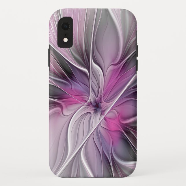 Capa Para iPhone, Case-Mate Floral Fractal Moderno Abstrato Flor Rosa Cinza (Verso)