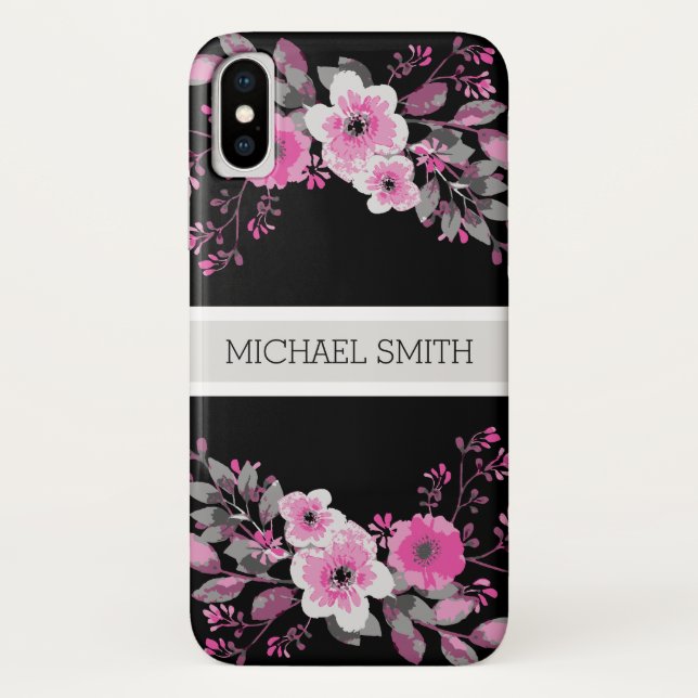 Capa Para iPhone, Case-Mate Floral Modern Black Elegant Name (Verso)