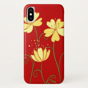 Capa Para iPhone X Flores amarelas simples no vermelho