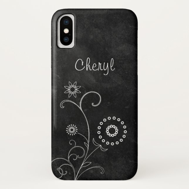 Capa Para iPhone, Case-Mate Flores Brancas Bonito Bohemian Blackboard Com Nome (Verso)