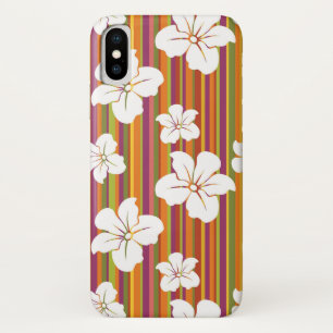 Capa Para iPhone X Flores brancas em um fundo listrado