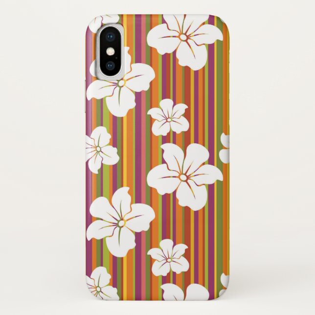 Capa Para iPhone, Case-Mate Flores brancas em um fundo listrado (Verso)