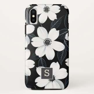 Capa Para iPhone Da Case-Mate Flores brancas no Elegante Monograma Negro