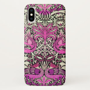 CAPA PARA iPhone X  FLORES BRANCOS DE PINCO, PEACOCKS E DRAGÕES