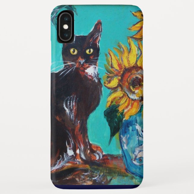 CAPA PARA iPhone, Case-Mate  FLORES COM GATO PRETO EM TURQUOISMO AZUL (Verso)