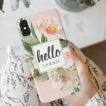 Capa Para iPhone Da Case-Mate Flores Cor d'Água Moderna Rosa e Nome & Alô<br><div class="desc">Flores Cor d'Água Moderna Rosa e Nome & Alô</div>