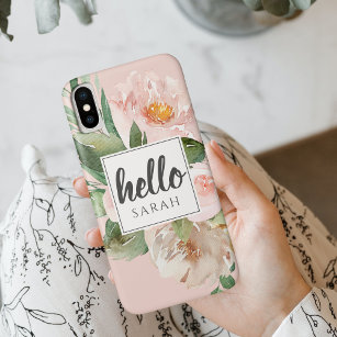 Capa Para iPhone Da Case-Mate Flores Cor d'Água Moderna Rosa e Nome & Alô