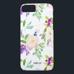 Capa iPhone 8/7 Flores de Aquarela de Densidade | Peonies e Wister<br><div class="desc">Capas de iphone colorida e feminina com casinhas e wisterias roxas com cor d'água.</div>