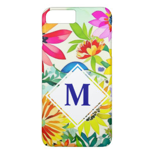 Capa iPhone 8 Plus/7 Plus Flores De Aquarelas Monograma