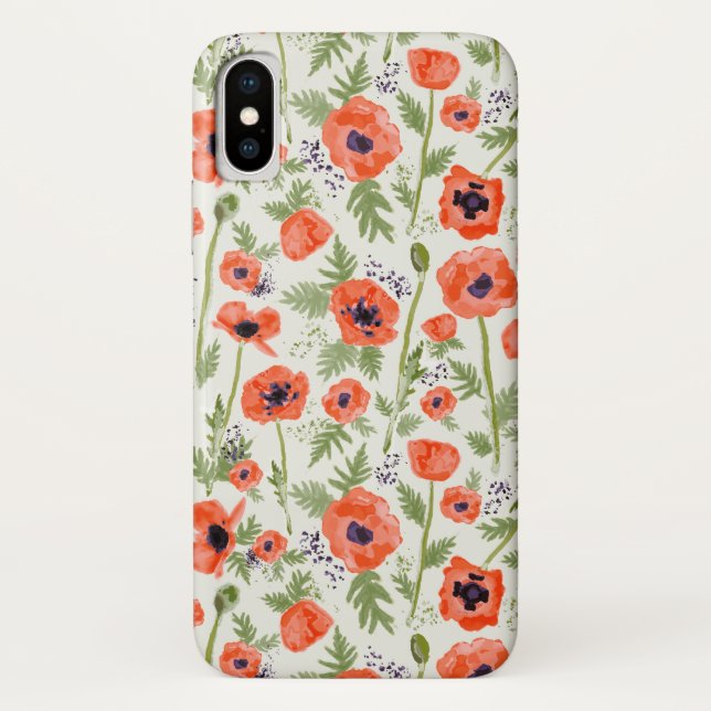 Capa Para iPhone, Case-Mate Flores De Papoila Laranja Oriental Pintadas Por Aq (Verso)