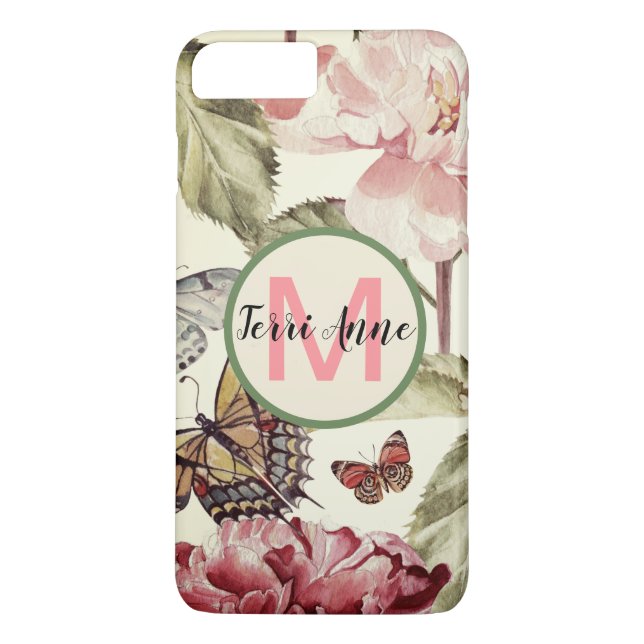 Capa Para iPhone, Case-Mate Flores de Peônia em Destaque e Borboletas com Mono (Verso)