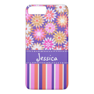 Capa Para iPhone Da Case-Mate Flores e tiras roxas, cor-de-rosa