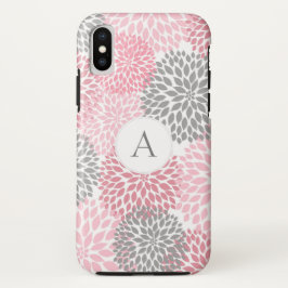 Capa Para iPhone X Flores florais cinzentas cor-de-rosa chiques na