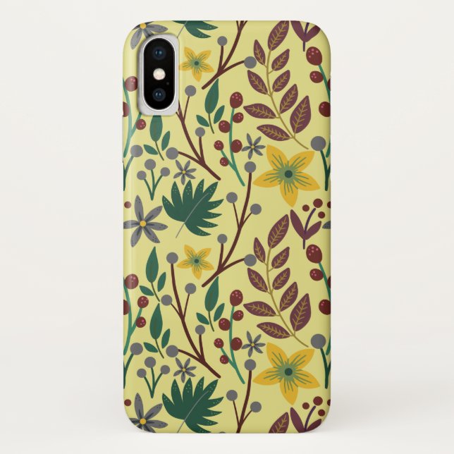 Capa Para iPhone, Case-Mate Flores, flores, folhas, ramos, sem costura, (Verso)