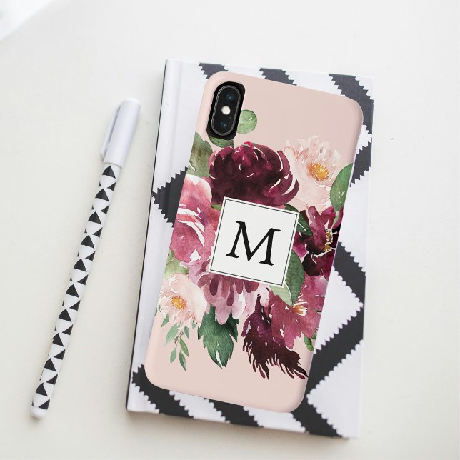 Capa Para iPhone, Case-Mate Flores Modernas de Aquarela Monograma (Criador carregado)