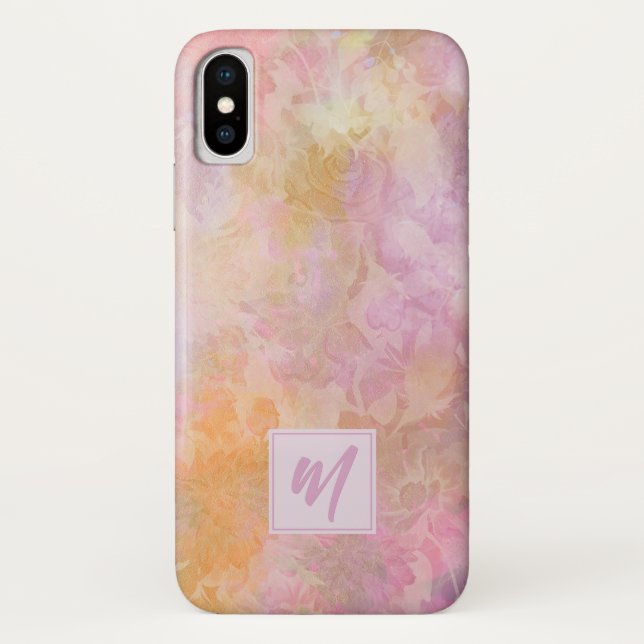 Capa Para iPhone, Case-Mate Flores Pastéis Com Monograma De Letra Elegante (Verso)