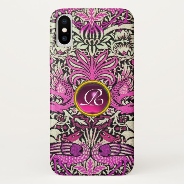 CAPA PARA iPhone, Case-Mate  FLORES, PEACOCKS E DRAGÕES, MONOGRAMA DA PEDRA (Verso)