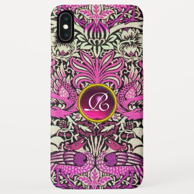 CAPA PARA iPhone, Case-Mate  FLORES, PEACOCKS E DRAGÕES, MONOGRAMA DA PEDRA (Verso)