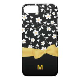 Capa iPhone 8/7 Flores Pretas, Brancas e Amarelas, Monograma
