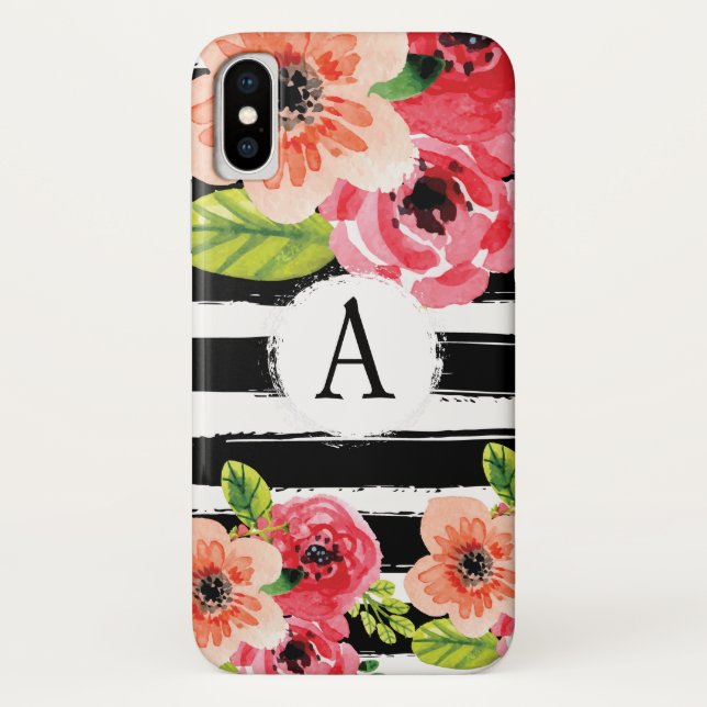 Capa Para iPhone, Case-Mate Flores Pretas, Monogramas, de Trendy (Verso)