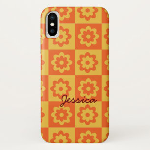 Capa Para iPhone Da Case-Mate Flores Retro em Xadrez Amarelo Laranja Personaliza
