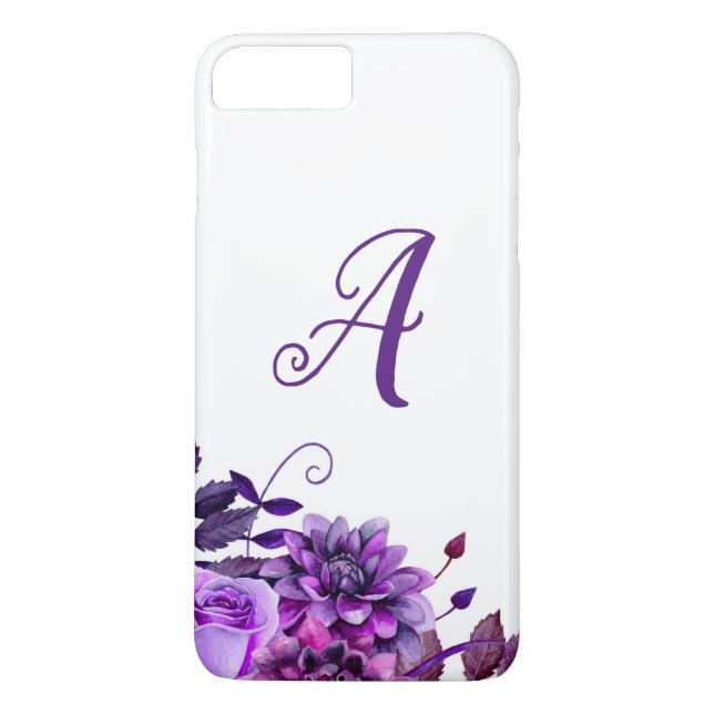 Capa Para iPhone, Case-Mate Flores roxas de aquarela. Monograma floral lilac (Verso)