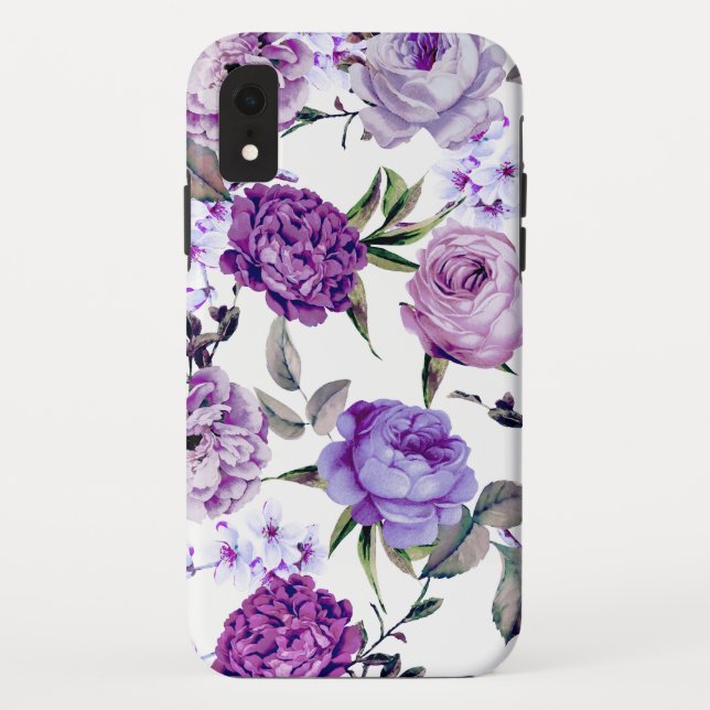 Capa Para iPhone, Case-Mate Flores violetas femininos elegantes do roxo do (Verso)