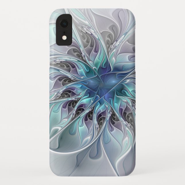 Capa Para iPhone, Case-Mate Flourar Abstrato Moderno Flor Fractal Com Azul (Verso)