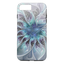 Capa Para iPhone Da Case-Mate Flourar Abstrato Moderno Flor Fractal Com Azul