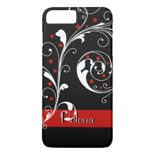 Capa iPhone 8 Plus/7 Plus Folha de rolagem floral legante, preta, florescent
