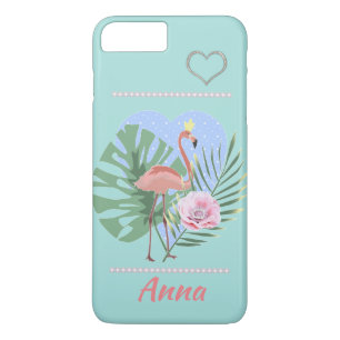 Capa iPhone 8 Plus/7 Plus Folha tropical Flamingo rosa