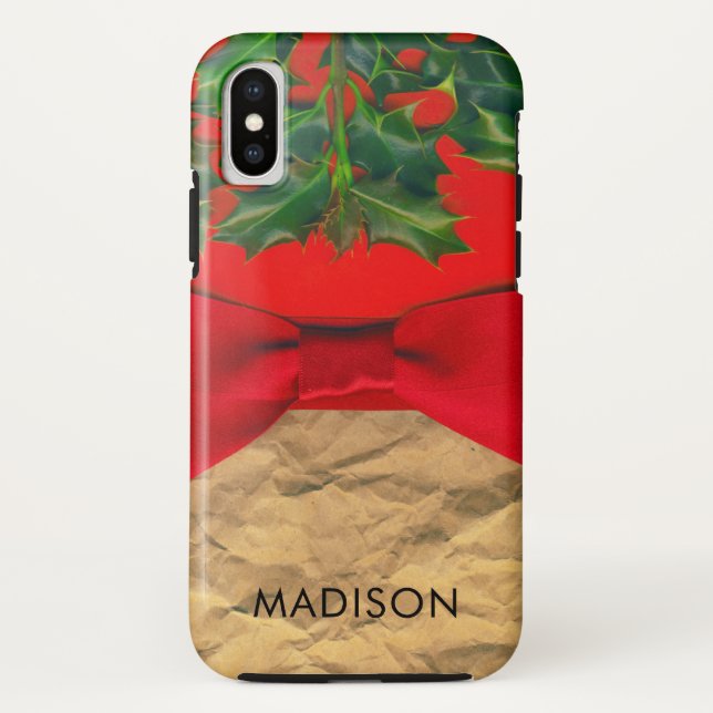 Capa Para iPhone, Case-Mate Folhas de Natal Personalizadas e Arco Vermelho (Verso)