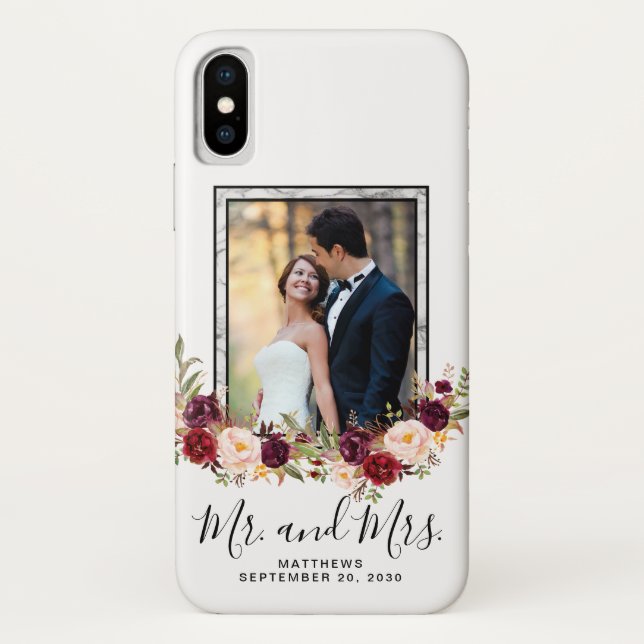 Capa Para iPhone, Case-Mate Foto de Casamento Keepsasakburgundy Floral Marble (Verso)