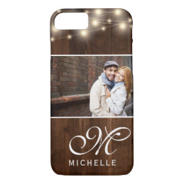 Capa iPhone 8/7 Foto de Luzes de Corda de Madeira Rústica |