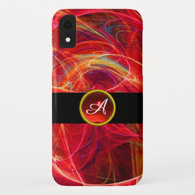 Capa Para iPhone, Case-Mate FOTO LOUCA AMARELA VERMELHA RUBY GEM MONOGRAM Abst (Verso)