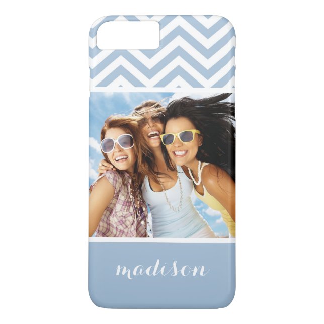 Capa Para iPhone, Case-Mate Fotografia personalizada e nome leve Blue Chevron (Verso)