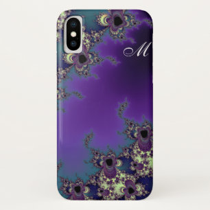 Capa Para iPhone X Fractal elegante dos azuis do verão do monograma