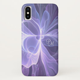 Capa Para iPhone X Fractal Moderno de Abstrato Roxo Monograma