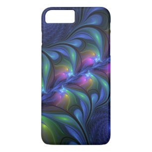 Capa iPhone 8 Plus/7 Plus Fractal verde cor-de-rosa azul abstrato luminoso