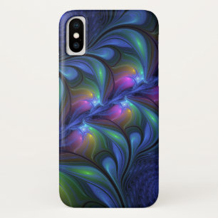 Capa Para iPhone X Fractal verde cor-de-rosa azul abstrato luminoso