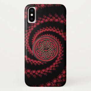Capa Para iPhone X Fractal vermelho e preto com nó celta