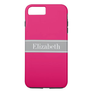 Capa iPhone 8 Plus/7 Plus Framboesa Sólida, Cinza Escura Nome Monograma