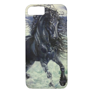 Capa iPhone 8/7 Frisão, cavalo preto do garanhão da beleza, ondas