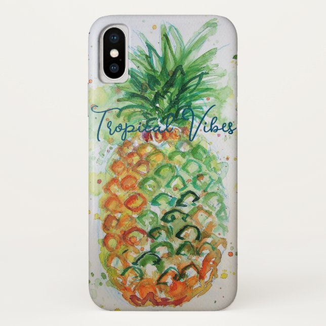 Capa Para iPhone, Case-Mate Fruta de ananás amarela Víblias tropicais de praia (Verso)
