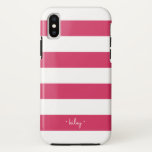 Capa Para iPhone Da Case-Mate Fúchsia - Rosa e White Strike Personalizada<br><div class="desc">Minúsculas personalizadas apresentam faixas largas clássicas em cor-de-rosa e branco magenta vibrante,  com seu nome,  monograma ou frase favorita em caracteres modernos de escrita. O Preppy design é perfeito para adicionar estilo e proteção ao seu telefone em uma paleta de cores rosa e branca fúcsia.</div>