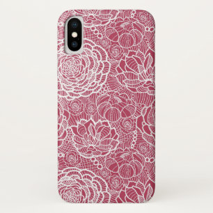 Capa Para iPhone X Fundo azul do teste padrão de flores do laço